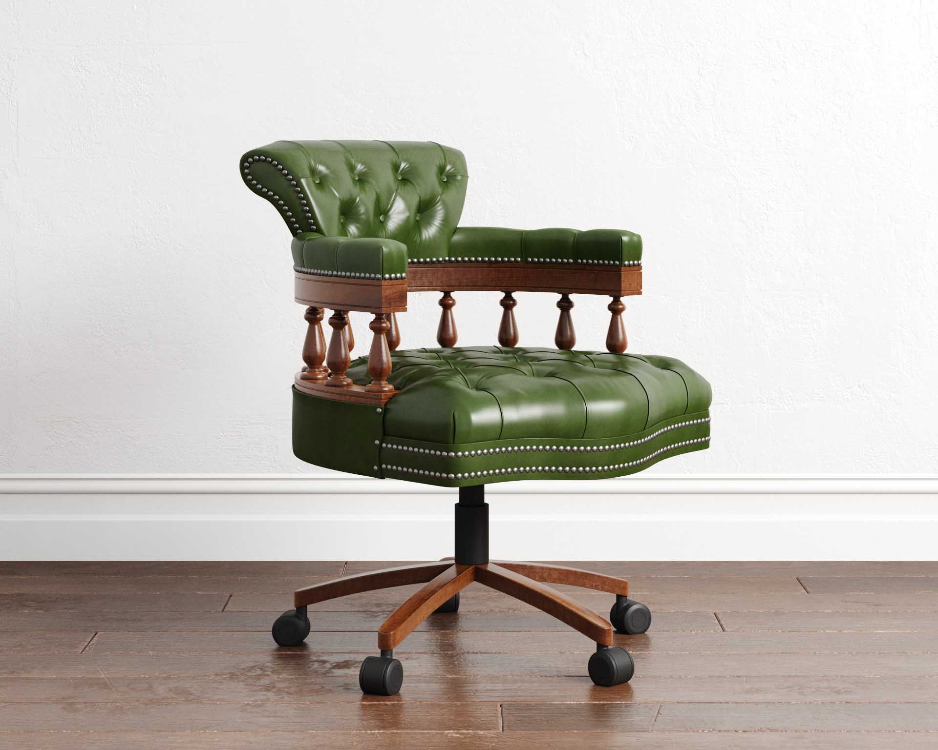 green leather captains chair created in 3d